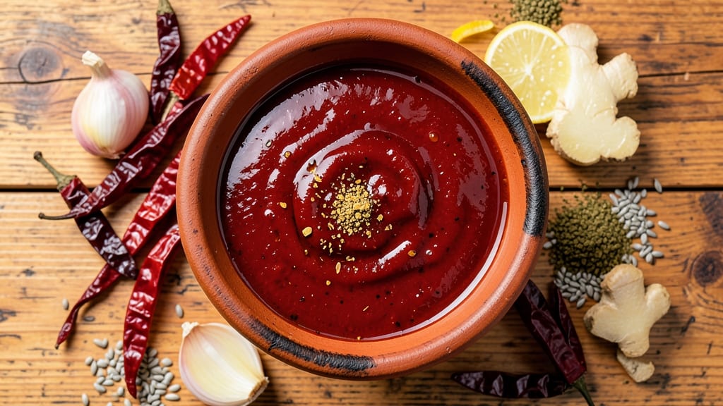 Authentic Red Chili Sauce Recipe: Smoky Spice Blend With Celery Crown Topping
