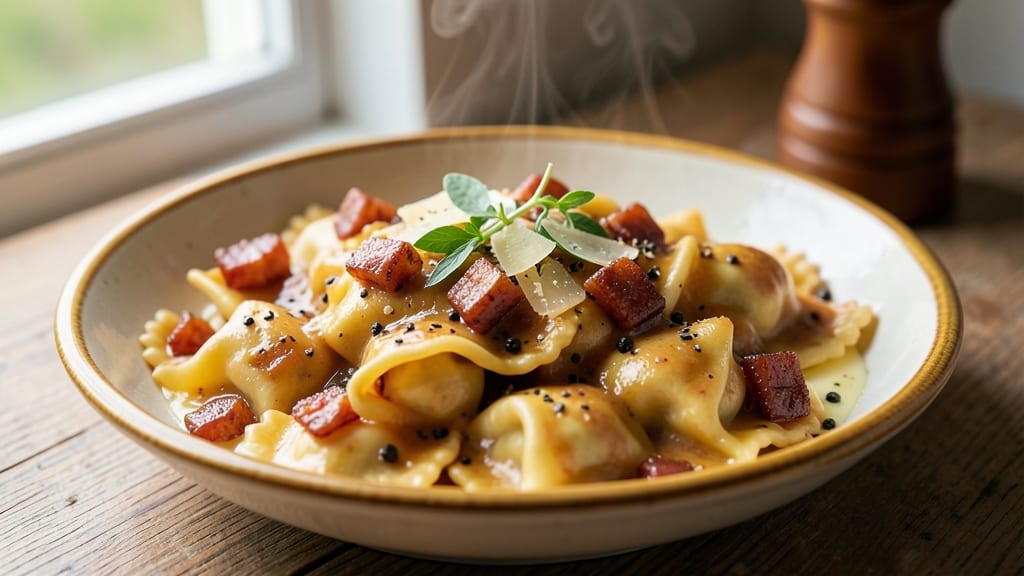 Bacon Carbonara Ravioli Sauce Recipe: Crispy Bacon Bits in Ultra-Creamy Egg Sauce