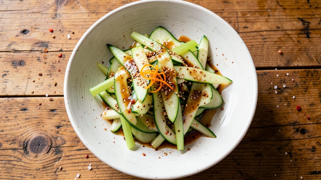 Cucumber Salad Recipe With Soy Sauce and Vinegar: Crisp Celery Crowns and Tangy Umami Bite