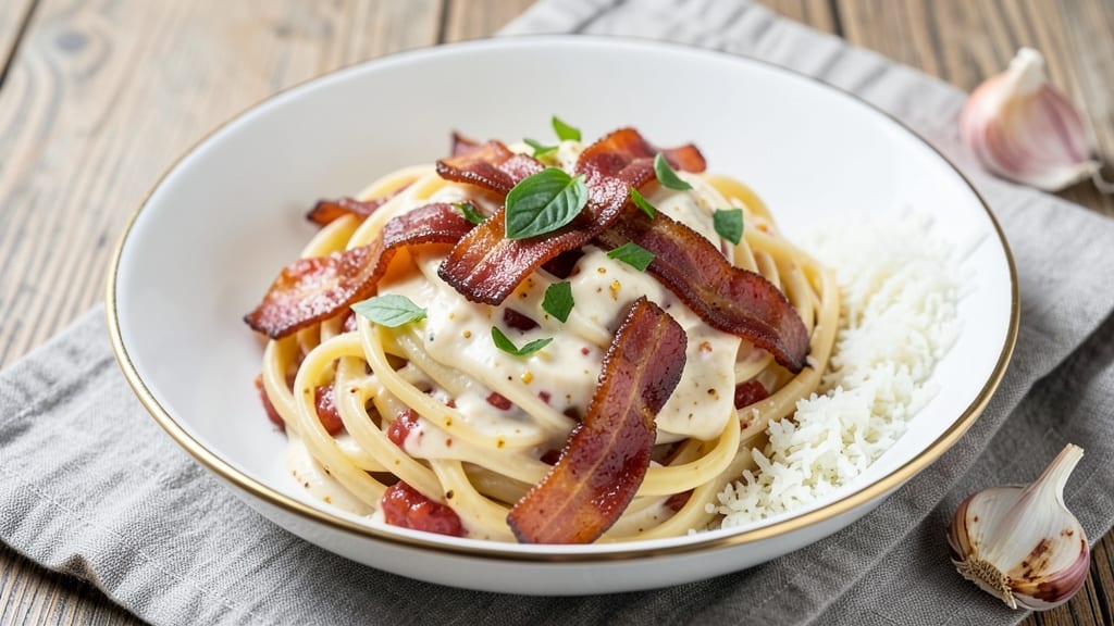 Bacon and Cream Pasta Sauce Recipe: Smoky Salty Crunch Over Velvety Tomato