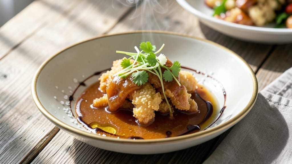 Authentic Tempura Sauce Recipe: Crispy Celery Crown Over Silky Dashi Cream